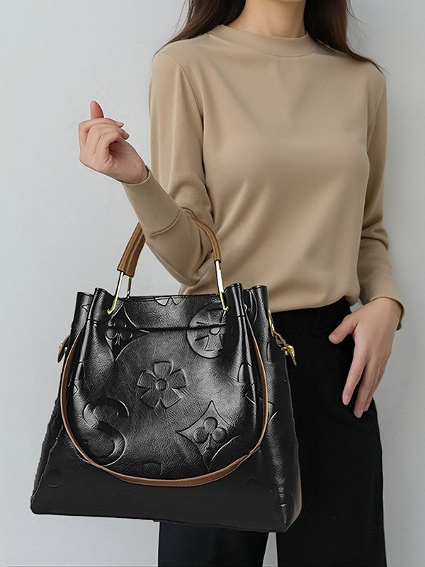 Leather Embossed Texture Bucket Handbag