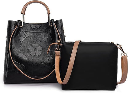 Leather Embossed Texture Bucket Handbag