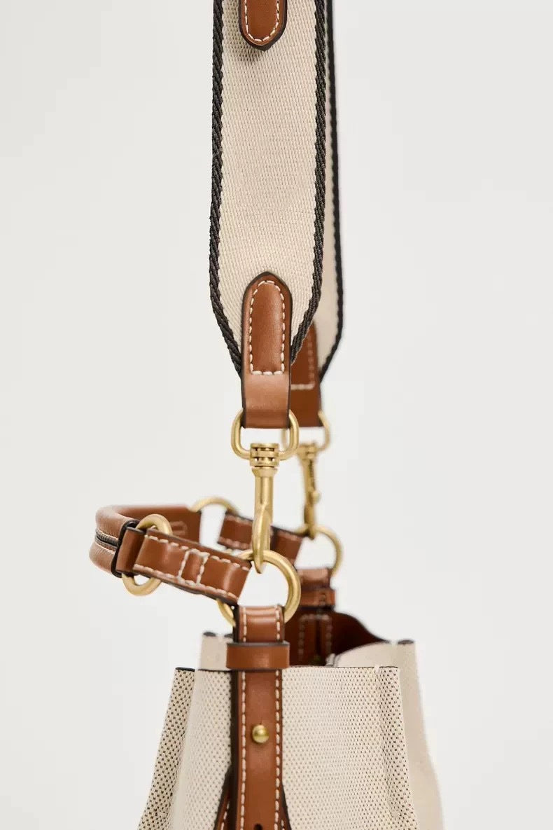 Stylish Drawstring Canvas Color-block Shoulder Bag