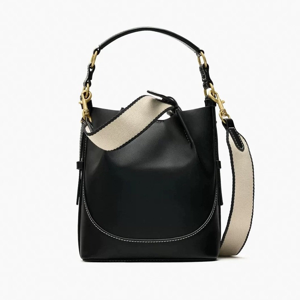 Stylish Drawstring Canvas Color-block Shoulder Bag