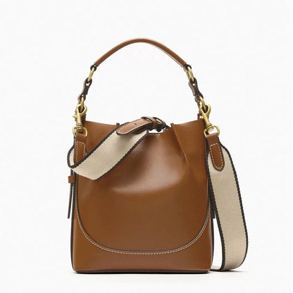 Stylish Drawstring Canvas Color-block Shoulder Bag