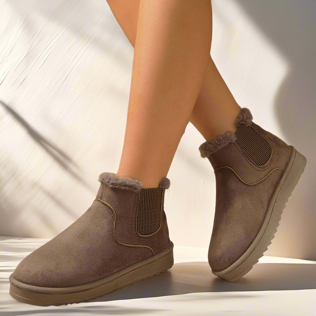 Warm Round-toe Thick-soled Snow Boots With Fleece Lining
