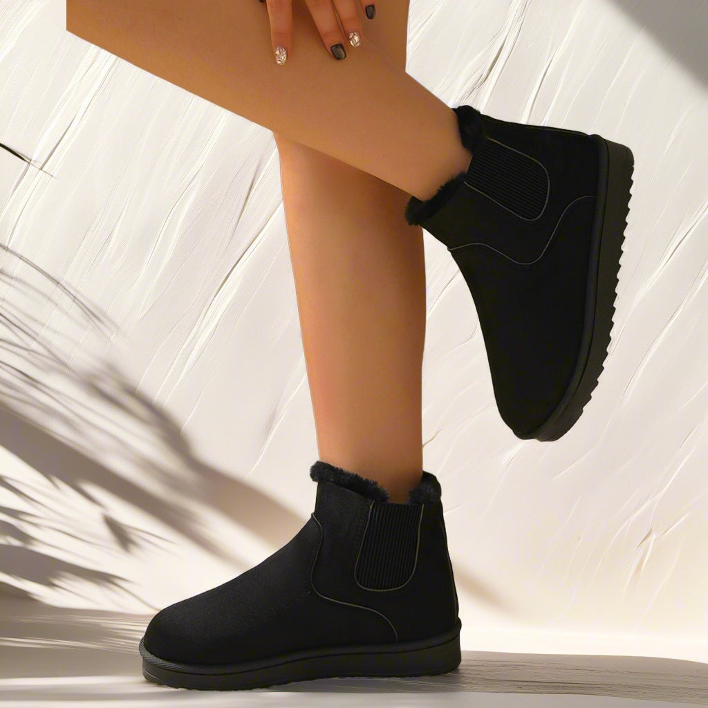 Warm Round-toe Thick-soled Snow Boots With Fleece Lining
