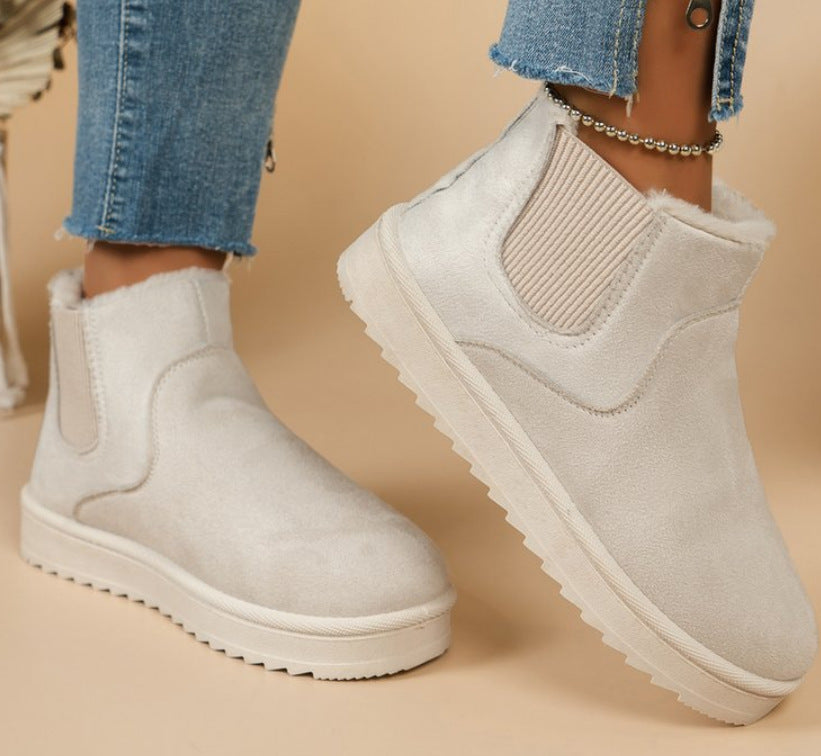 Warm Round-toe Thick-soled Snow Boots With Fleece Lining