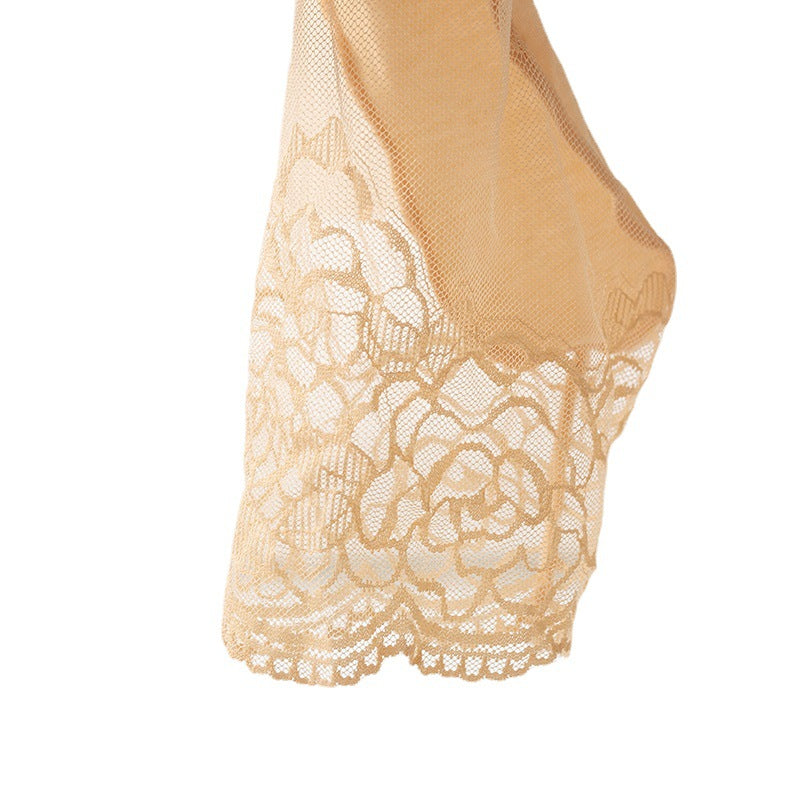 Rose-colored Cotton Lace-trimmed Short Socks