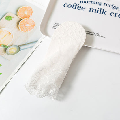 Rose-colored Cotton Lace-trimmed Short Socks