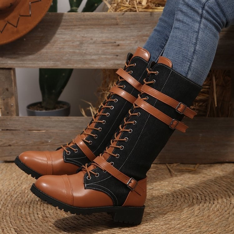 Buckled Design Zipper Knee Boots