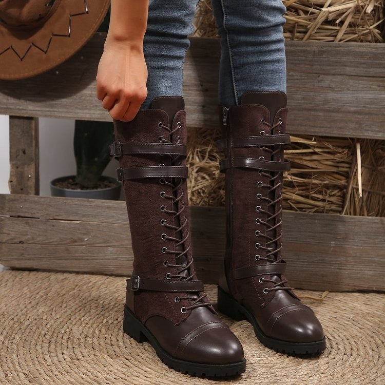 Buckled Design Zipper Knee Boots