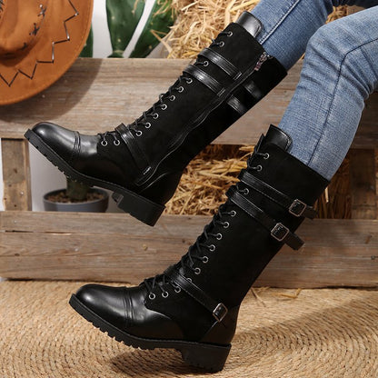 Buckled Design Zipper Knee Boots