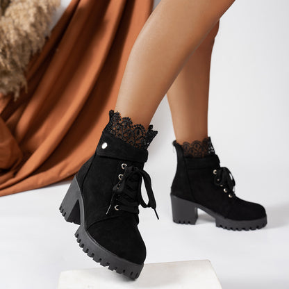 Zipper Design Embroidered Platform Ankle Boots
