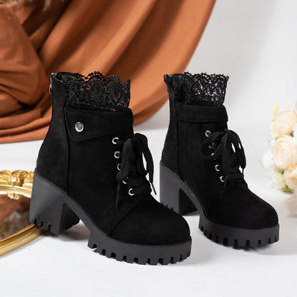 Zipper Design Embroidered Platform Ankle Boots