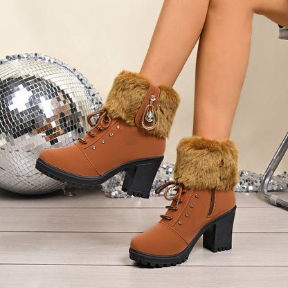 Fluffy Warm Rhinestone Ankle Snow Boots
