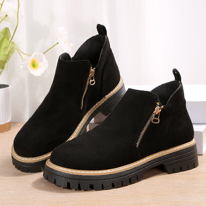 Durable Chunky Sole Zipper Design Ankle Boot