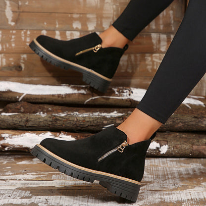 Durable Chunky Sole Zipper Design Ankle Boot