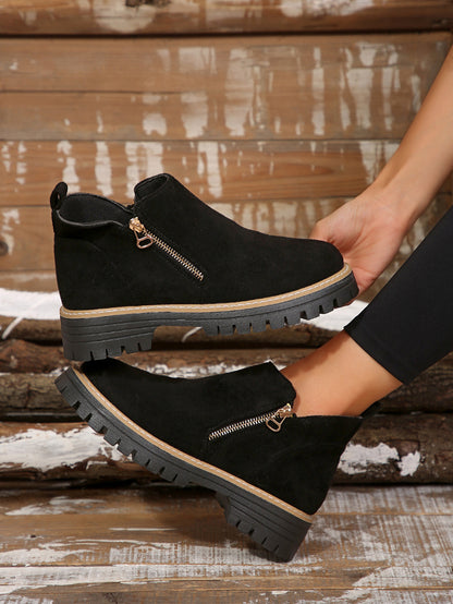Durable Chunky Sole Zipper Design Ankle Boot