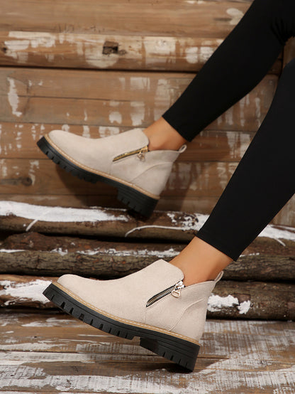 Durable Chunky Sole Zipper Design Ankle Boot