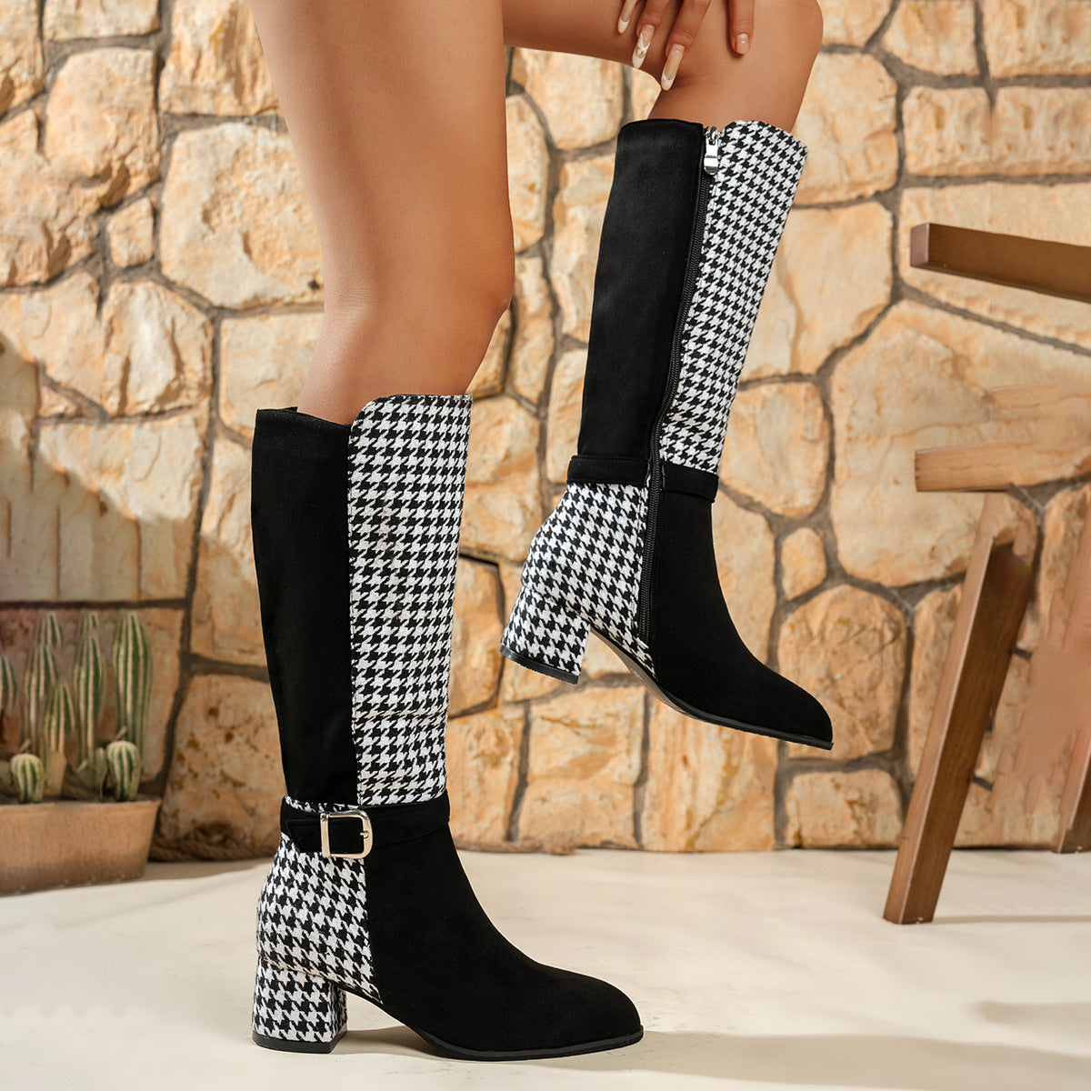 Buckled Design Chunky Heel Roomy Knee Boot