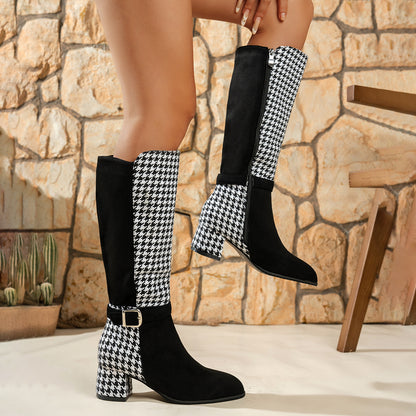 Buckled Design Chunky Heel Roomy Knee Boot
