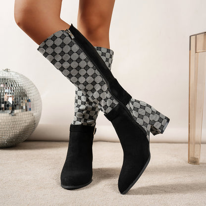 Buckled Design Chunky Heel Roomy Knee Boot