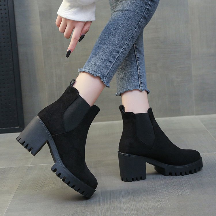 Chunky Heel Slipon Ankle Boots
