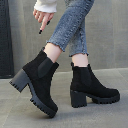 Chunky Heel Slipon Ankle Boots