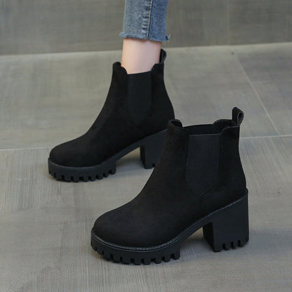 Chunky Heel Slipon Ankle Boots