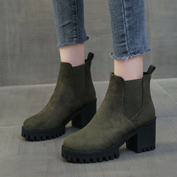 Chunky Heel Slipon Ankle Boots