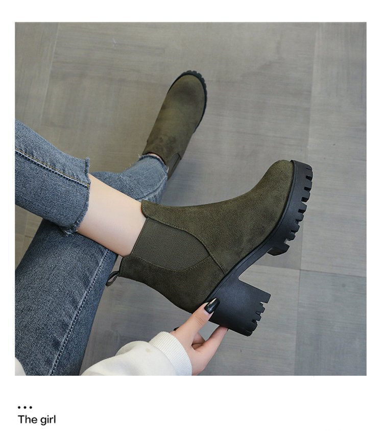 Chunky Heel Slipon Ankle Boots