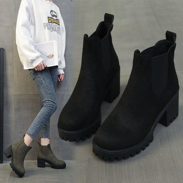 Chunky Heel Slipon Ankle Boots