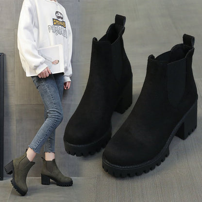 Chunky Heel Slipon Ankle Boots