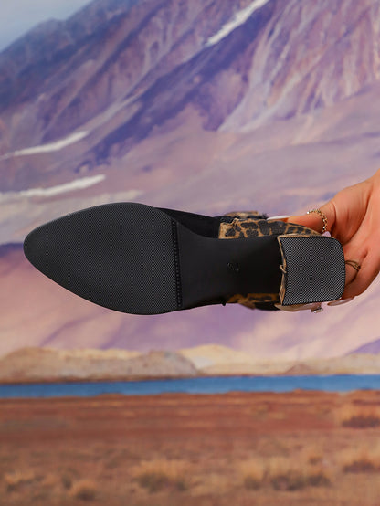 Pointed-toe Leopard Print Belt Buckle High Boots