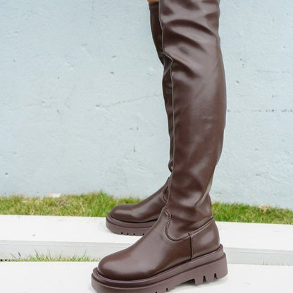 PU Leather Thick-soled Over-the-knee Half Zip Boot