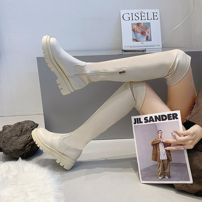 PU Leather Thick-soled Over-the-knee Half Zip Boot