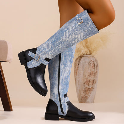 Buckle Details Vintage Knee-high Boot