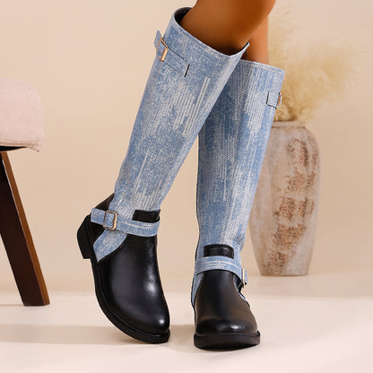 Buckle Details Vintage Knee-high Boot