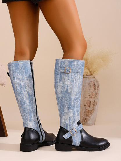 Buckle Details Vintage Knee-high Boot