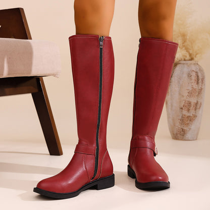 Buckle Details Vintage Knee-high Boot