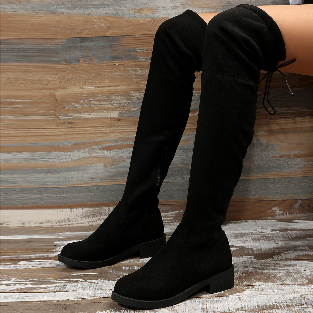 Stylish Suede Over-the-knee Stretch Chunky Heel Boot