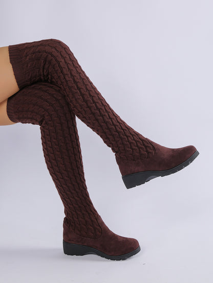 Thick-soled Knitted Over-the-knee Stretch Wedge Heel Boot