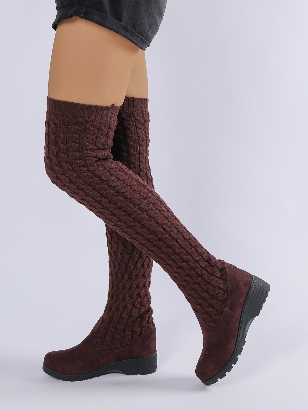 Thick-soled Knitted Over-the-knee Stretch Wedge Heel Boot
