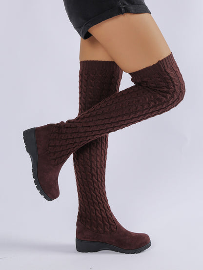 Thick-soled Knitted Over-the-knee Stretch Wedge Heel Boot