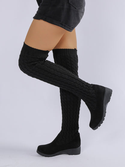 Thick-soled Knitted Over-the-knee Stretch Wedge Heel Boot