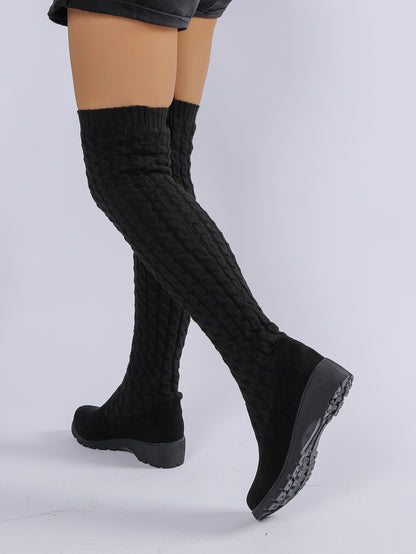Thick-soled Knitted Over-the-knee Stretch Wedge Heel Boot