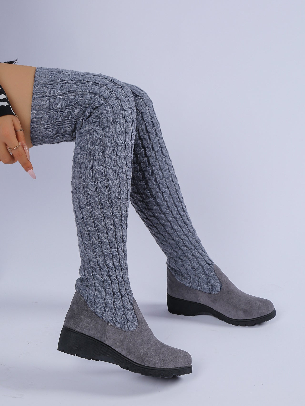 Thick-soled Knitted Over-the-knee Stretch Wedge Heel Boot