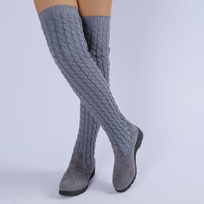 Thick-soled Knitted Over-the-knee Stretch Wedge Heel Boot
