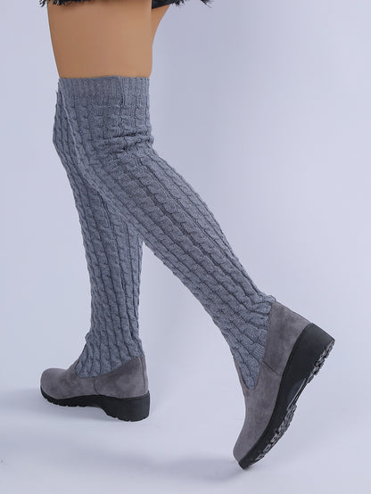 Thick-soled Knitted Over-the-knee Stretch Wedge Heel Boot
