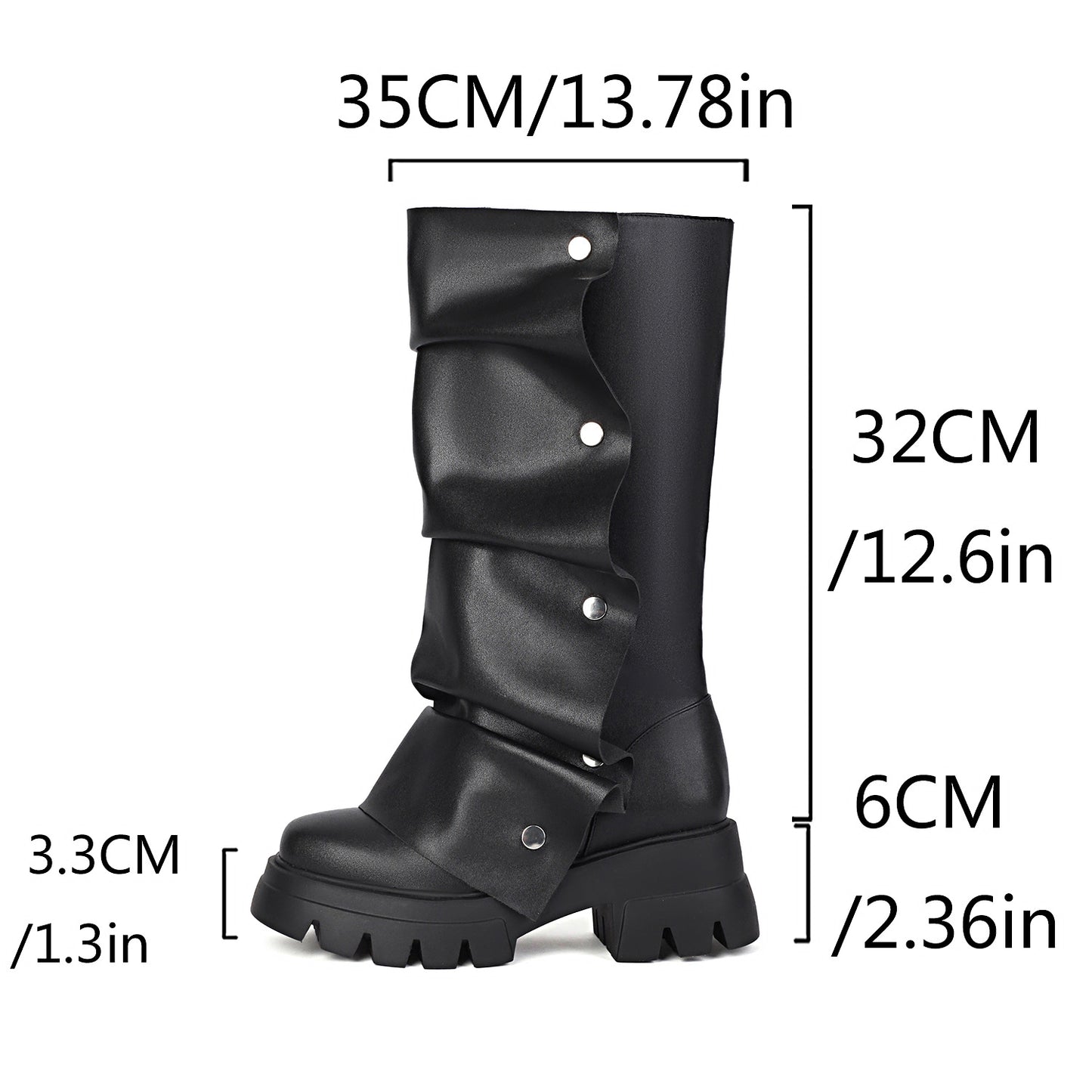 Platform Sole Metal Studded Two-way Wear Slouchy Knee-high Boot