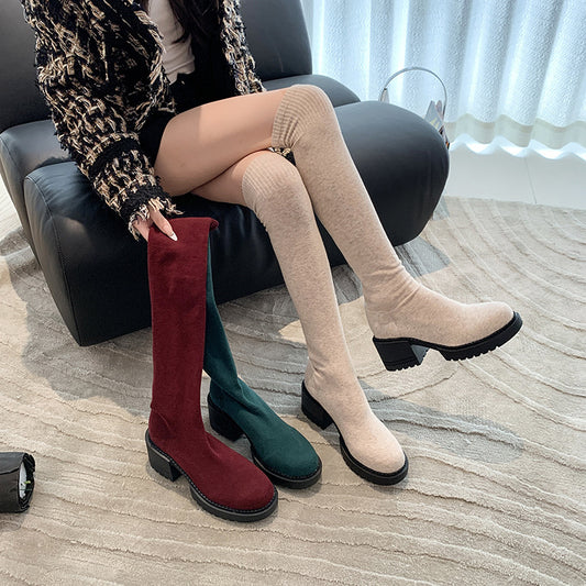 Fabric Mid-heel Stretch Over-the-knee Boot