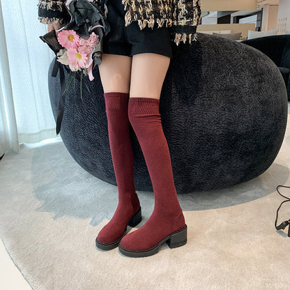 Fabric Mid-heel Stretch Over-the-knee Boot