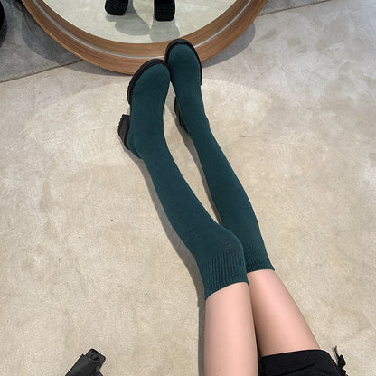 Fabric Mid-heel Stretch Over-the-knee Boot